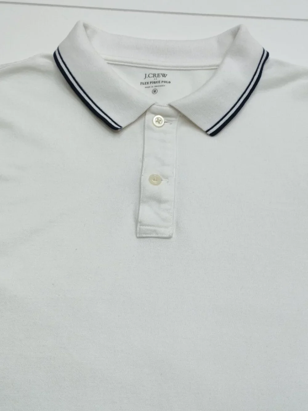 J.Crew Flex Pique Polo Shirt Medium White Tipped Collar Cotton Preppy Classic